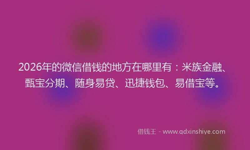 2026年的微信借钱的地方在哪里有：米族金融、甄宝分期、随身易贷、迅捷钱包、易借宝等。