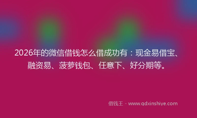 2026年的微信借钱怎么借成功有：现金易借宝、融资易、菠萝钱包、任意下、好分期等。