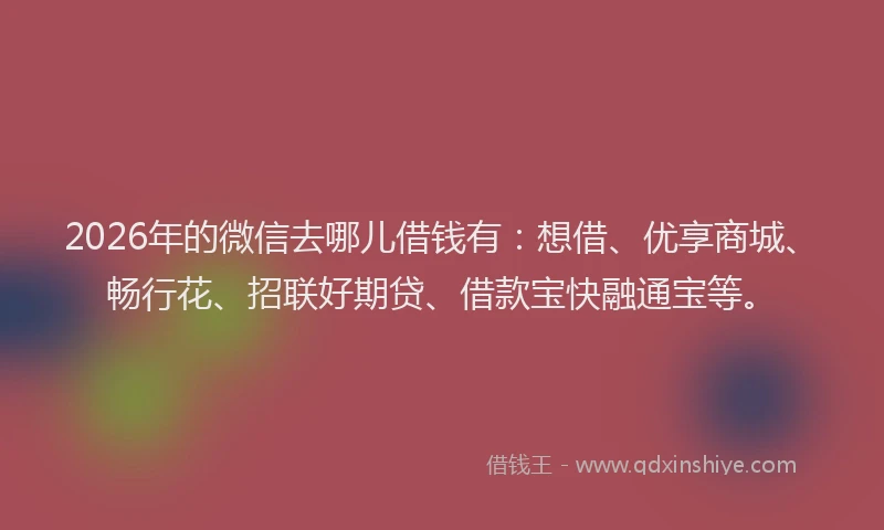 2026年的微信去哪儿借钱有：想借、优享商城、畅行花、招联好期贷、借款宝快融通宝等。
