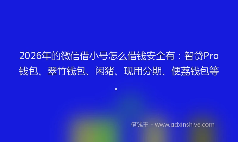 2026年的微信借小号怎么借钱安全有：智贷Pro钱包、翠竹钱包、闲猪、现用分期、便荔钱包等。