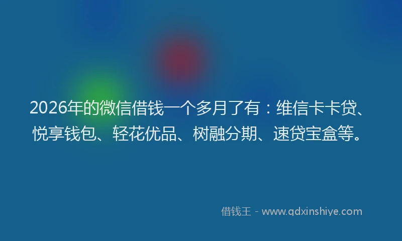 2026年的微信借钱一个多月了有：维信卡卡贷、悦享钱包、轻花优品、树融分期、速贷宝盒等。