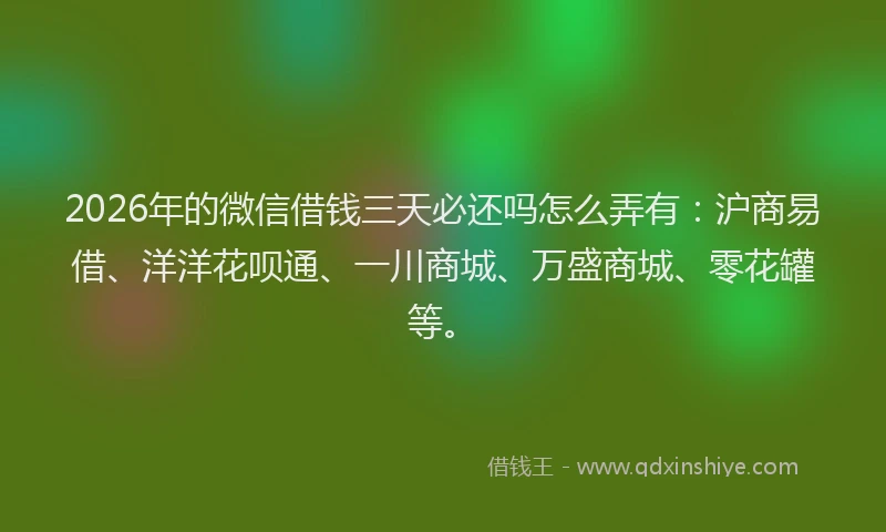 2026年的微信借钱三天必还吗怎么弄有：沪商易借、洋洋花呗通、一川商城、万盛商城、零花罐等。