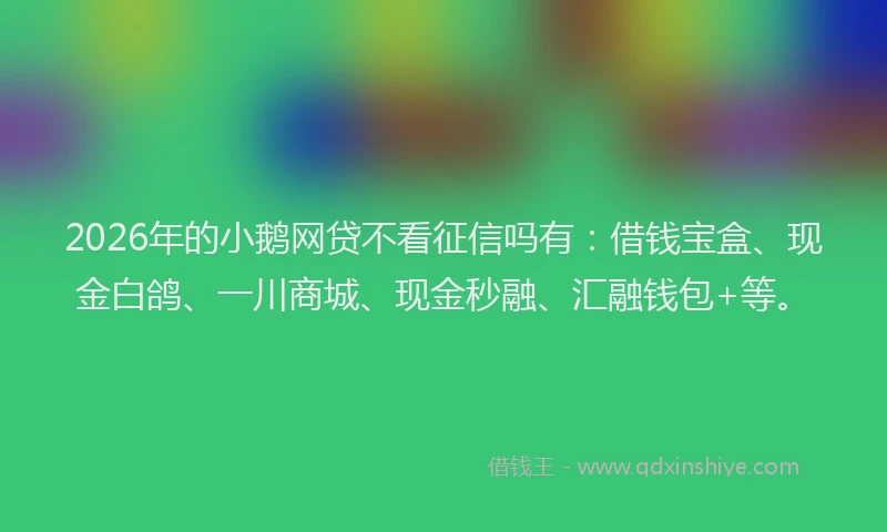 2026年的小鹅网贷不看征信吗有：借钱宝盒、现金白鸽、一川商城、现金秒融、汇融钱包+等。