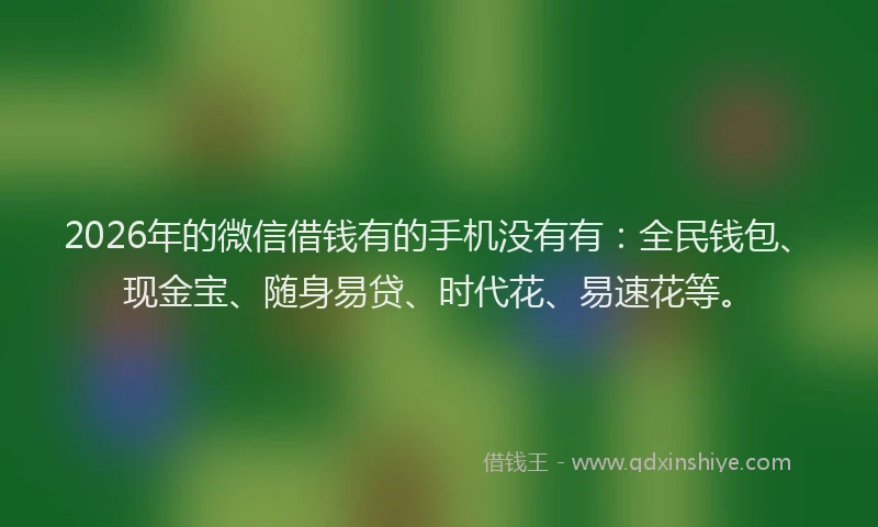 2026年的微信借钱有的手机没有有：全民钱包、现金宝、随身易贷、时代花、易速花等。