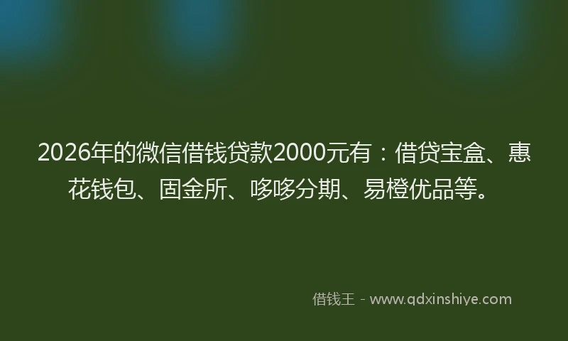 2026年的微信借钱贷款2000元有：借贷宝盒、惠花钱包、固金所、哆哆分期、易橙优品等。