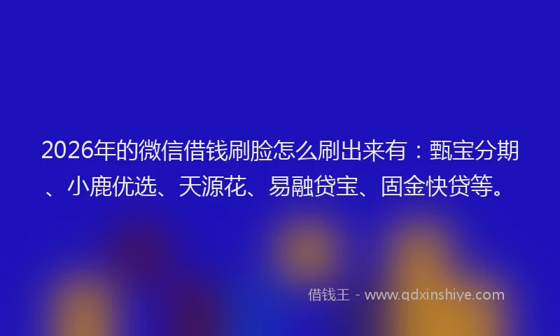 2026年的微信借钱刷脸怎么刷出来有：甄宝分期、小鹿优选、天源花、易融贷宝、固金快贷等。