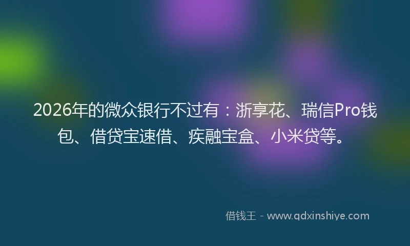 2026年的微众银行不过有：浙享花、瑞信Pro钱包、借贷宝速借、疾融宝盒、小米贷等。