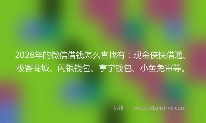 2026年的微信借钱怎么查找有：现金侠快借通、极客商城、闪银钱包、享宇钱包、小鱼免审等。