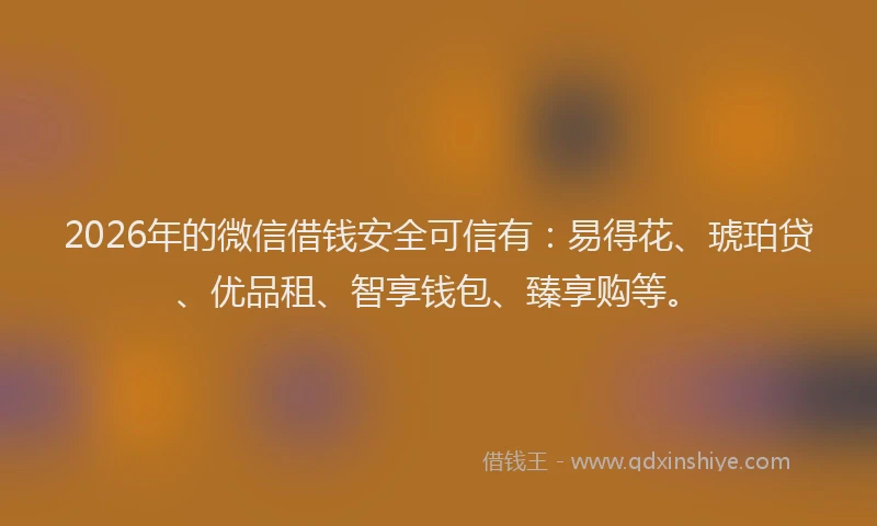 2026年的微信借钱安全可信有：易得花、琥珀贷、优品租、智享钱包、臻享购等。