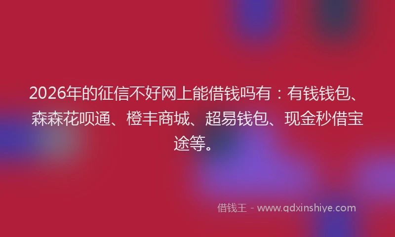 2026年的征信不好网上能借钱吗有：有钱钱包、森森花呗通、橙丰商城、超易钱包、现金秒借宝途等。