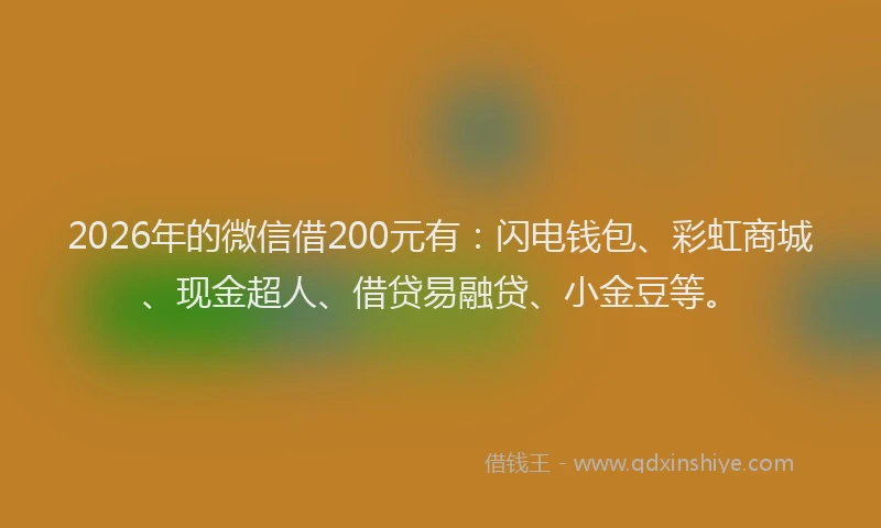 2026年的微信借200元有：闪电钱包、彩虹商城、现金超人、借贷易融贷、小金豆等。