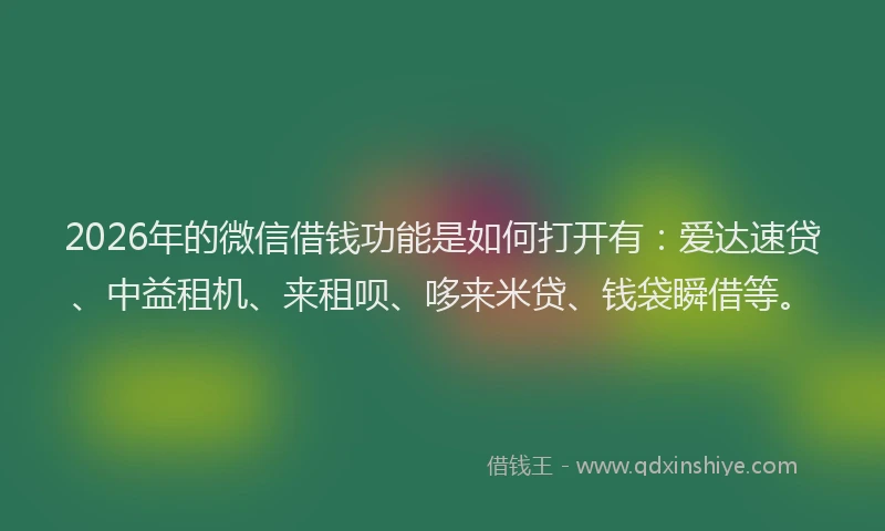 2026年的微信借钱功能是如何打开有：爱达速贷、中益租机、来租呗、哆来米贷、钱袋瞬借等。