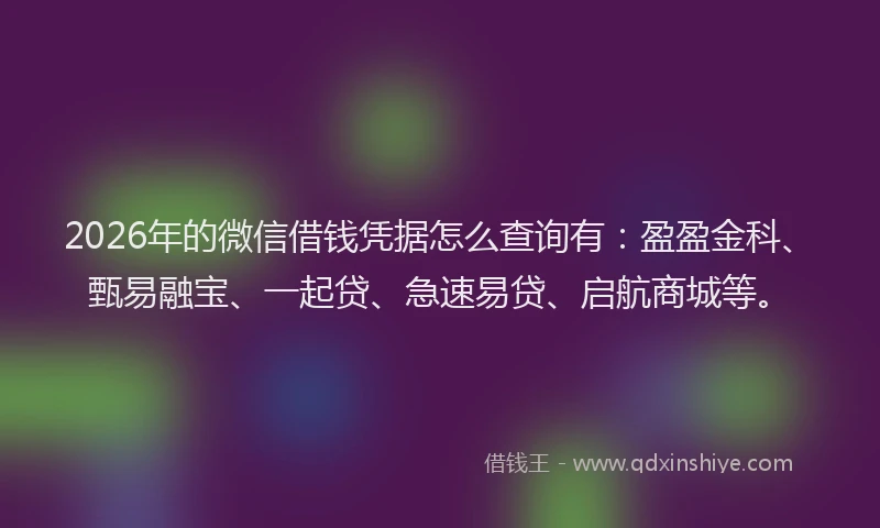 2026年的微信借钱凭据怎么查询有：盈盈金科、甄易融宝、一起贷、急速易贷、启航商城等。
