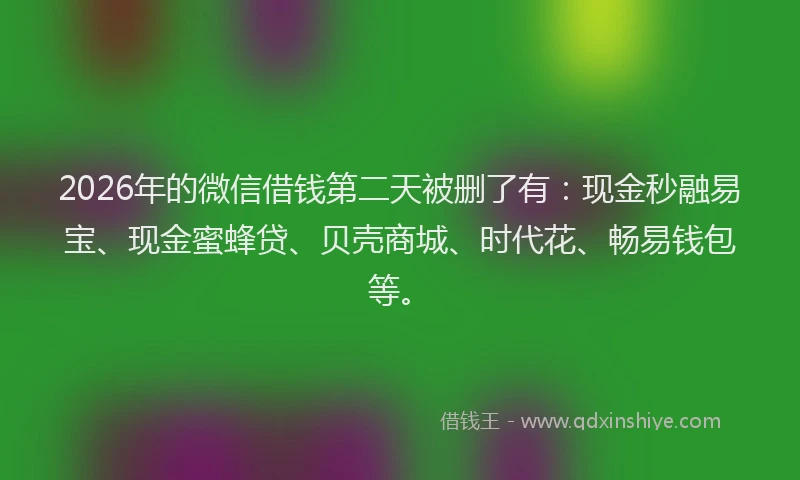 2026年的微信借钱第二天被删了有：现金秒融易宝、现金蜜蜂贷、贝壳商城、时代花、畅易钱包等。