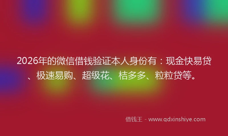 2026年的微信借钱验证本人身份有：现金快易贷、极速易购、超级花、桔多多、粒粒贷等。