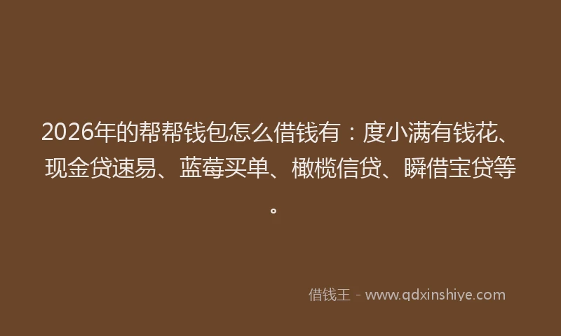 2026年的帮帮钱包怎么借钱有：度小满有钱花、现金贷速易、蓝莓买单、橄榄信贷、瞬借宝贷等。
