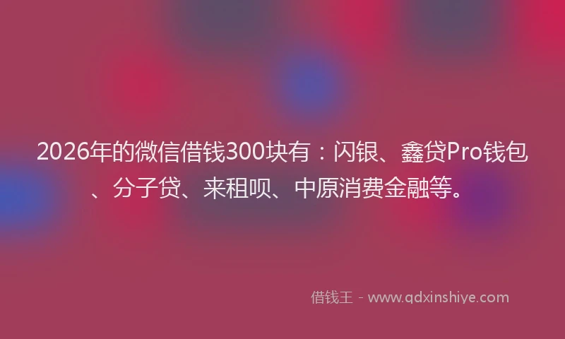 2026年的微信借钱300块有：闪银、鑫贷Pro钱包、分子贷、来租呗、中原消费金融等。