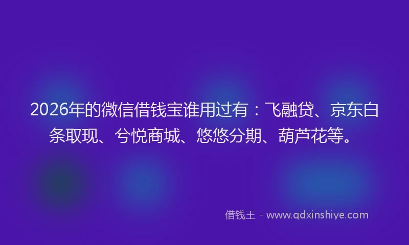 2026年的微信借钱宝谁用过有：飞融贷、京东白条取现、兮悦商城、悠悠分期、葫芦花等。