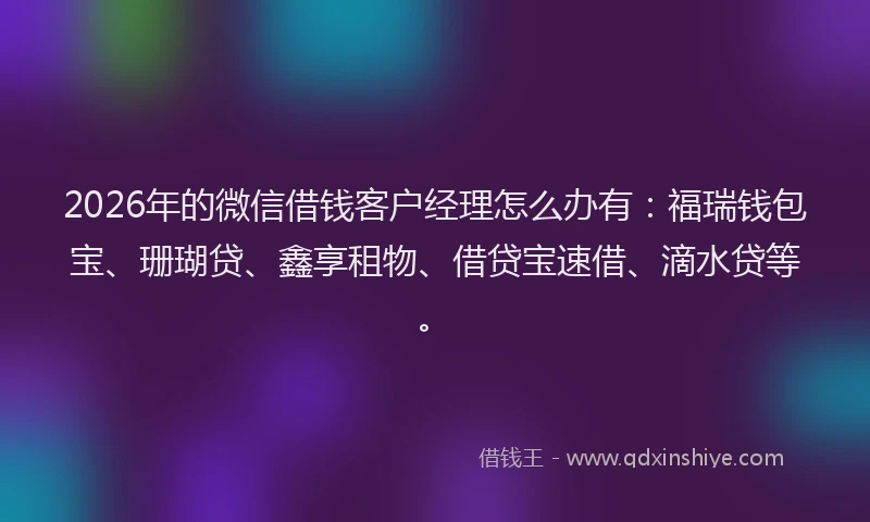 2026年的微信借钱客户经理怎么办有：福瑞钱包宝、珊瑚贷、鑫享租物、借贷宝速借、滴水贷等。