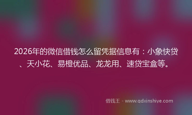 2026年的微信借钱怎么留凭据信息有：小象快贷、天小花、易橙优品、龙龙用、速贷宝盒等。