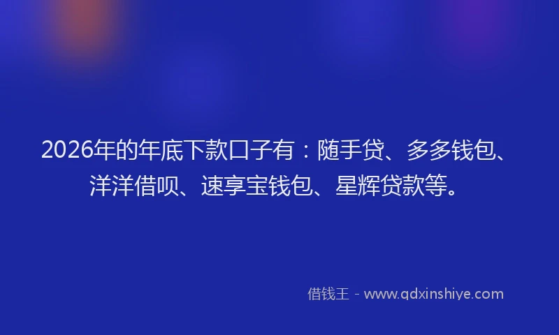 2026年的年底下款口子有：随手贷、多多钱包、洋洋借呗、速享宝钱包、星辉贷款等。
