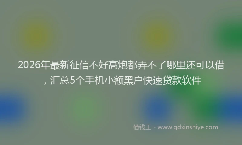 2026年最新征信不好高炮都弄不了哪里还可以借，汇总5个手机小额黑户快速贷款软件