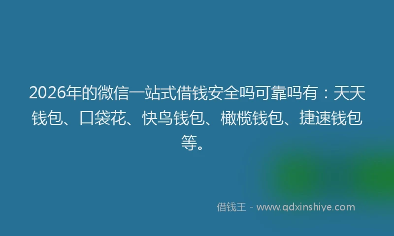 2026年的微信一站式借钱安全吗可靠吗有：天天钱包、口袋花、快鸟钱包、橄榄钱包、捷速钱包等。