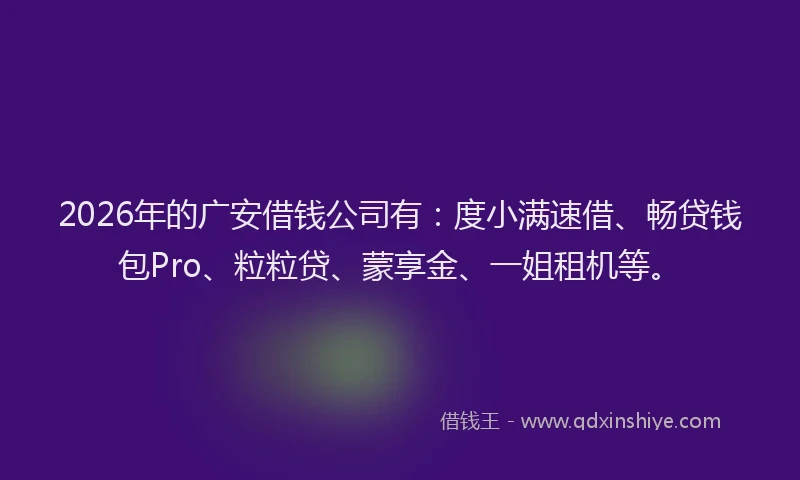 2026年的广安借钱公司有：度小满速借、畅贷钱包Pro、粒粒贷、蒙享金、一姐租机等。