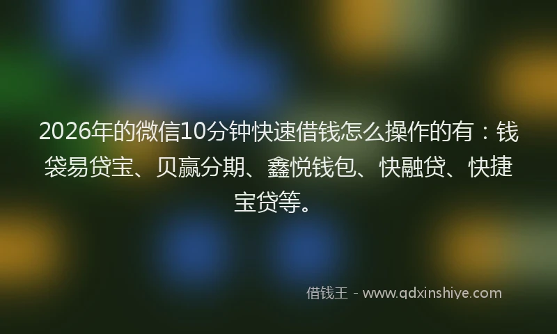 2026年的微信10分钟快速借钱怎么操作的有：钱袋易贷宝、贝赢分期、鑫悦钱包、快融贷、快捷宝贷等。