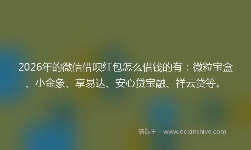 2026年的微信借呗红包怎么借钱的有：微粒宝盒、小金象、享易达、安心贷宝融、祥云贷等。