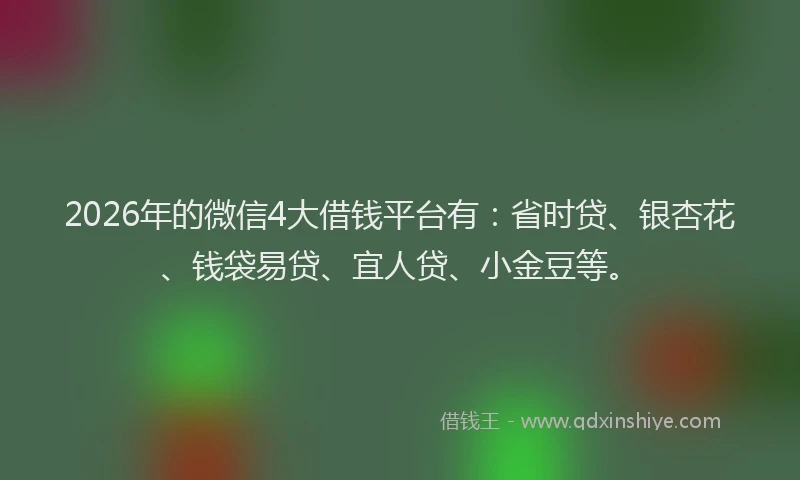 2026年的微信4大借钱平台有：省时贷、银杏花、钱袋易贷、宜人贷、小金豆等。