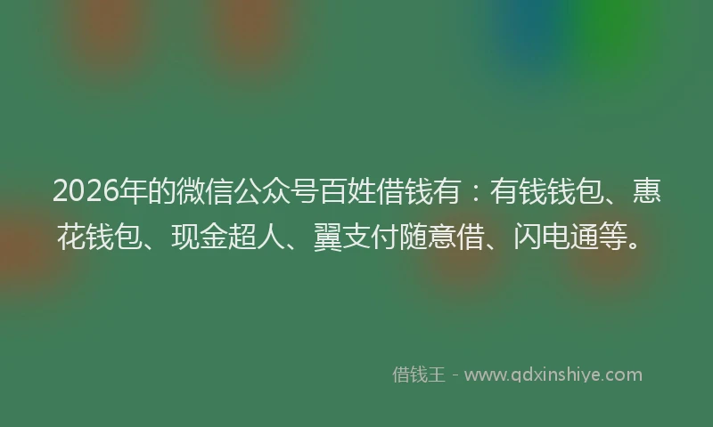 2026年的微信公众号百姓借钱有：有钱钱包、惠花钱包、现金超人、翼支付随意借、闪电通等。