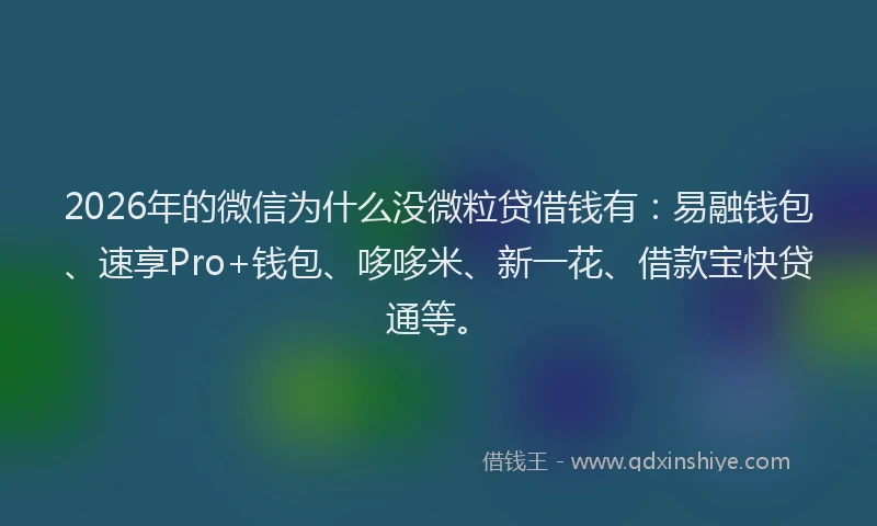 2026年的微信为什么没微粒贷借钱有：易融钱包、速享Pro+钱包、哆哆米、新一花、借款宝快贷通等。