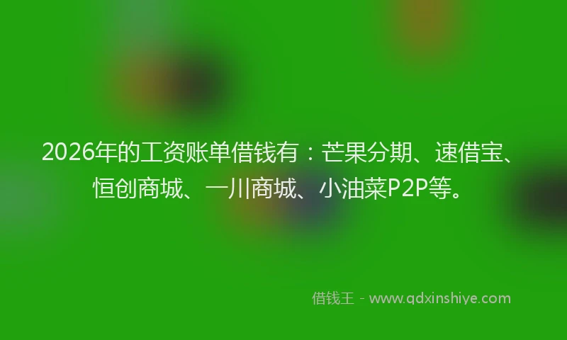 2026年的工资账单借钱有：芒果分期、速借宝、恒创商城、一川商城、小油菜P2P等。