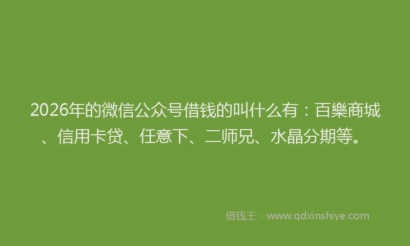 2026年的微信公众号借钱的叫什么有：百樂商城、信用卡贷、任意下、二师兄、水晶分期等。