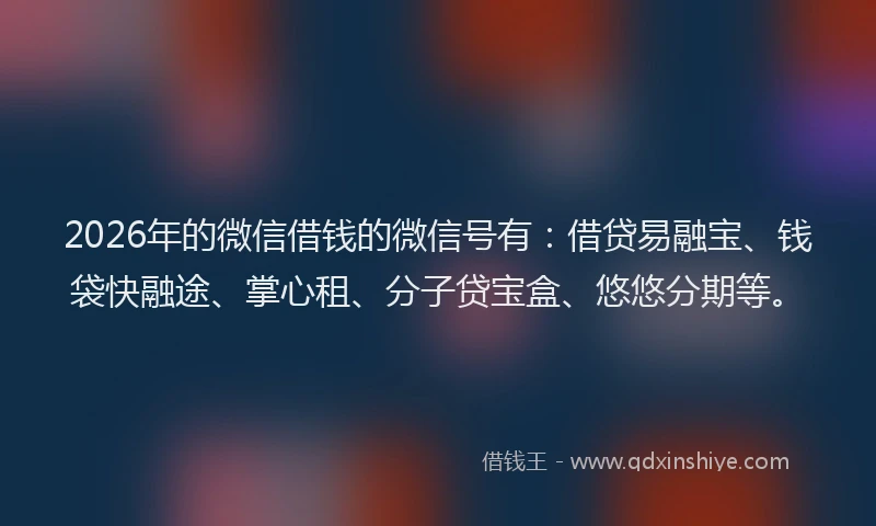 2026年的微信借钱的微信号有：借贷易融宝、钱袋快融途、掌心租、分子贷宝盒、悠悠分期等。