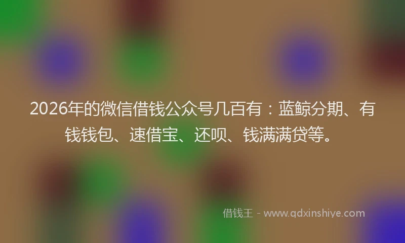 2026年的微信借钱公众号几百有：蓝鲸分期、有钱钱包、速借宝、还呗、钱满满贷等。