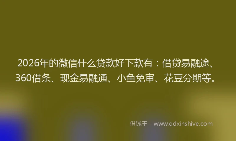2026年的微信什么贷款好下款有：借贷易融途、360借条、现金易融通、小鱼免审、花豆分期等。