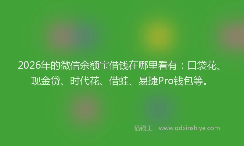 2026年的微信余额宝借钱在哪里看有：口袋花、现金贷、时代花、借蛙、易捷Pro钱包等。