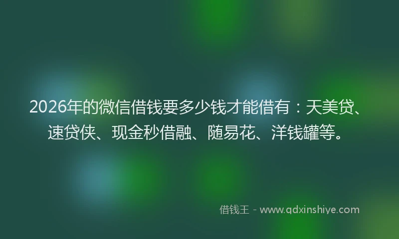 2026年的微信借钱要多少钱才能借有：天美贷、速贷侠、现金秒借融、随易花、洋钱罐等。