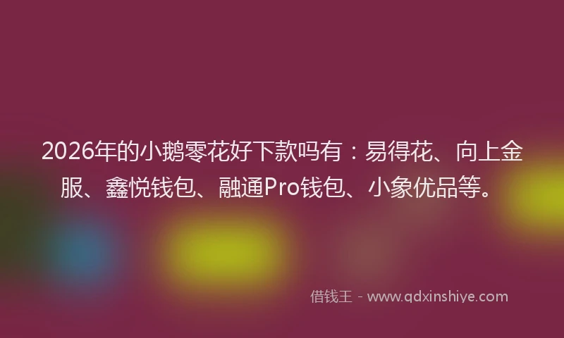 2026年的小鹅零花好下款吗有:易得花、向上金服、鑫悦钱包、融通Pro钱包、小象优品等。