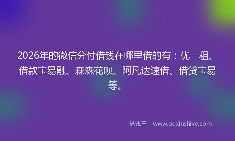 2026年的微信分付借钱在哪里借的有：优一租、借款宝易融、森森花呗、阿凡达速借、借贷宝易等。