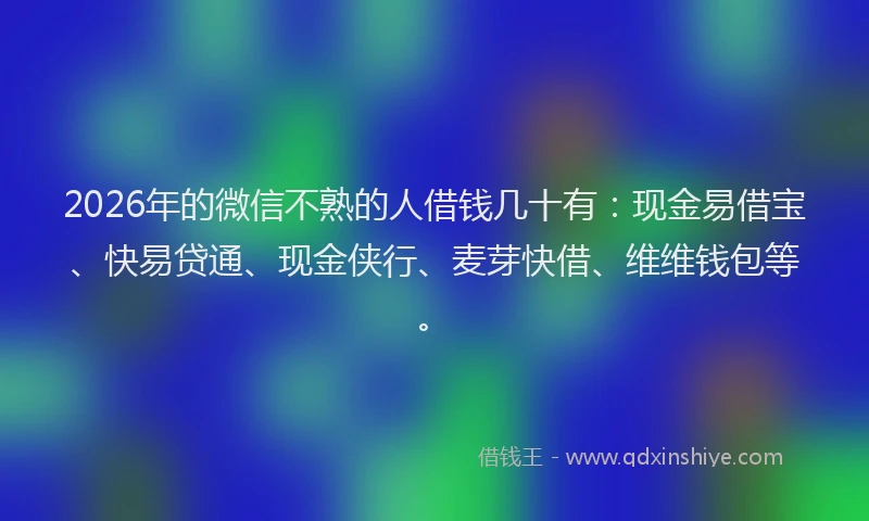 2026年的微信不熟的人借钱几十有：现金易借宝、快易贷通、现金侠行、麦芽快借、维维钱包等。