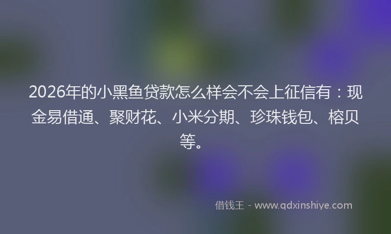 2026年的小黑鱼贷款怎么样会不会上征信有：现金易借通、聚财花、小米分期、珍珠钱包、榕贝等。