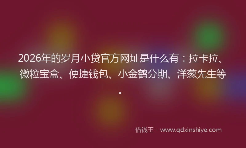2026年的岁月小贷官方网址是什么有：拉卡拉、微粒宝盒、便捷钱包、小金鹤分期、洋葱先生等。