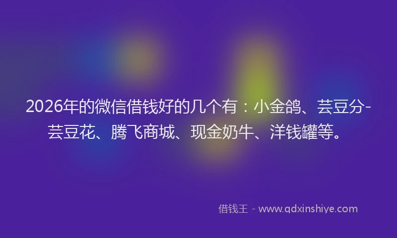 2026年的微信借钱好的几个有：小金鸽、芸豆分-芸豆花、腾飞商城、现金奶牛、洋钱罐等。