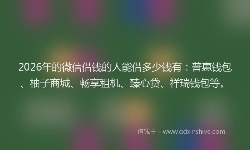 2026年的微信借钱的人能借多少钱有：普惠钱包、柚子商城、畅享租机、臻心贷、祥瑞钱包等。