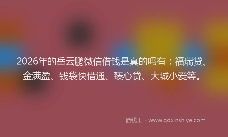 2026年的岳云鹏微信借钱是真的吗有：福瑞贷、金满盈、钱袋快借通、臻心贷、大城小爱等。
