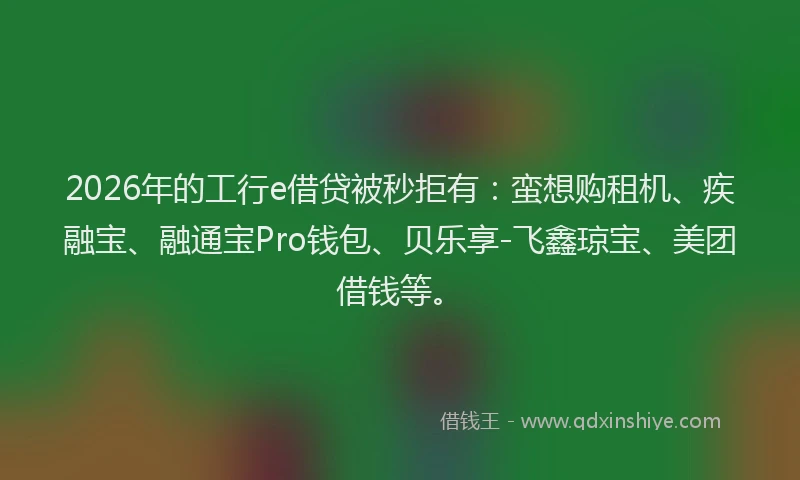 2026年的工行e借贷被秒拒有：蛮想购租机、疾融宝、融通宝Pro钱包、贝乐享-飞鑫琼宝、美团借钱等。