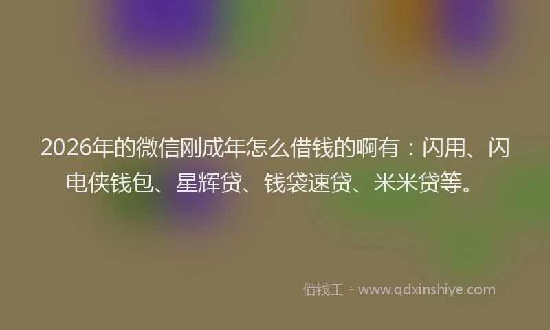 2026年的微信刚成年怎么借钱的啊有：闪用、闪电侠钱包、星辉贷、钱袋速贷、米米贷等。